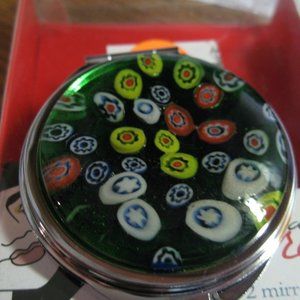 compact mirror hand crafted art glass